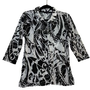 Top Ligne Shirt Small Button Up Blouse Long Line 3/4 Sleeve Top Abstract